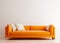 Bright white mock up wall with orange sofa in modern interior background, living room, Scandinavian style