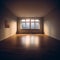 A bright wide symmetrical shot film photo of empty room generative AI