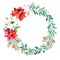 Bright wreath with leaves,branches,fir-tree,cotton flowers