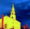 Bright yellow and blue saturated church