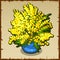 Bright yellow bouquet of Mimosa in blue pot