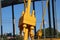 Bright yellow bridge named Hogeweidebrug over the Amsterdam-Rhine canal in Utrecht for traffic and Vleutenspoorbrug which is a tra