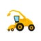 Bright yellow combine. Professional farm equipment. Modern agricultural vehicle. Flat vector element for advertising