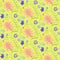 Bright yellow doodle floral summer pattern