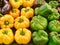 Bright Yellow and Green Bell Peppers For Sale at Fruit and Vegetable Market