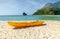 A bright yellow kayak park on the beach for tourists to rent at  Ao nang, Thailand