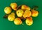 Bright Yellow Pears Bowl Cup Green Background Top View