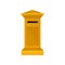 Bright yellow pillar postbox. Large metal public mailbox. Container for letters. Flat vector design