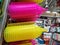 Bright yellow and pink funnel in the store