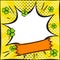 Bright yellow popart banner with clover for St Patrick`s Day