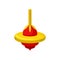 Bright yellow-red whirligig. Plastic spinning top. Children toy. Fun childhood theme. Flat vector design