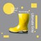 Bright yellow rubber boot against the same color. A minimalist concept on the theme of color 2021