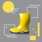 Bright yellow rubber boot against the same color. A minimalist concept on the theme of color 2021