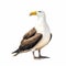 Bright Yellow Seagull Standing On White Background - Hyperrealistic Marine Life Art
