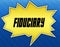 Bright yellow speech bubble with FIDUCIARY message. Blue striped background.