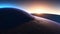 The bright yellow Sun sets over the horizon. Sunset on an unknown desert planet. Fantasy world. Generated AI.