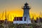 Bright Yellow Sunset Frames New London Lighthouse