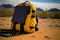 Bright yellow travel backpack with solar panel. Electricity for camping and the outdoors. Compact solar panels AI