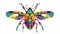 Brightly colored beetle with multicolored wings and antennae. Summer animal, wild spotty insect. Flat modern
