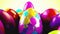 Brightly colored Easter eggs close-up. Concept of Easter celebration, springtime festivity, and holiday decorations