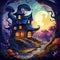 Brightly Colored Fantasy Witch Cottage AI Generated