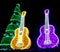 Brightly Colored Guitars and and Holiday Tree lit up with Lights