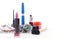 Brightly colored makeup objects