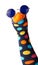 Brightly colored sock puppet with polk dots