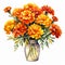 Brightly Colored Watercolor Illustration Of Orange Carnations In A Vase