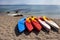 Brightly coloured canoes