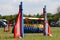 A brightly coloured dog agility sport jump