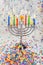 Brightly Glowing Hanukkah Menorah - Shallow Depth of Field