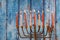 Brightly Glowing Hanukkah Menorah soft focus