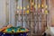 Brightly Glowing Hanukkah Menorah soft focus