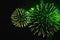 Brightly green color fireworks on dark background, shaped in the