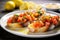 brightly lit bruschetta with lemon zest on a plain white plate