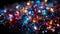 Brightly lit celebration with abstract, defocused fireworks exploding in vibrant colors generated by AI