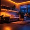 Brightly lit modern home interior contemporary design with lighting equipment