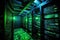 brightly lit network server in a darkened room