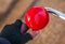 Brightly red classical bicycle bell horn