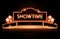 Brightly theater glowing retro cinema neon sign