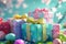 Brightly wrapped Easter gifts with colorful bows and ribbons