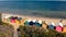 Brighton Beach\'s Beach Boxes, aerial panoramic view in winter