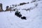 Brihuega, Spain - January 9, 2021: A car buried by the fallen snow after the Filomena snow storm in the town of Brihuega (Spain