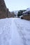 Brihuega, Spain - January 9, 2021: A street in the town of Brihuega (Spain) full of snow after the Filomena snowstorm