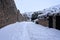 Brihuega, Spain - January 9, 2021: A street in the town of Brihuega (Spain) full of snow after the Filomena snowstorm