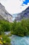 The Briksdalsbreen glacier in Norway. The lake with clear water