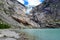 The Briksdalsbreen glacier in Norway. The lake with clear water