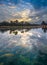 Brilliant colors of sunset over Buffalo Lake in northwoods