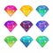 Brilliant diamonds in different colors. Vector cartoon set for game design